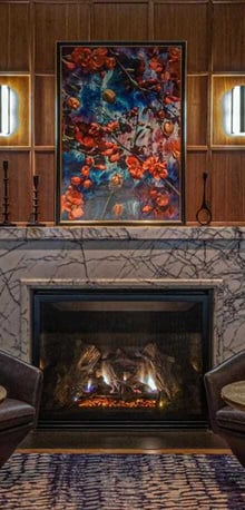 The Wallace Hotel fireplace lounge – luxury boutique hotel featured in digital marketing campaign by Easygridon Marketing